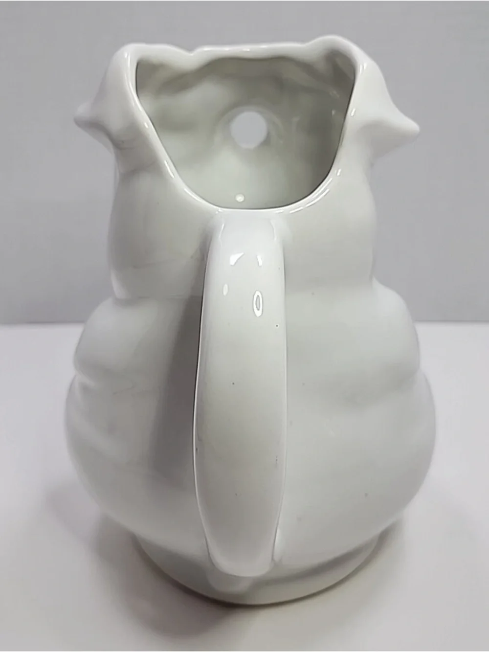 Vintage White Ceramic Pig Pitcher 10” Figural Hog Farmhouse Kitchen Jug